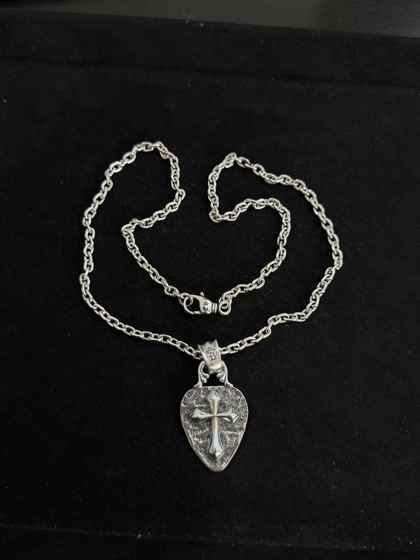 Chrome Hearts Silver Cross Heart Pendant Necklace